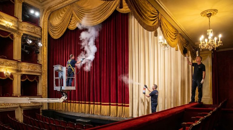 Read more about the article Maintaining Stage Curtains: Cleaning and Fire Retardant Treatment