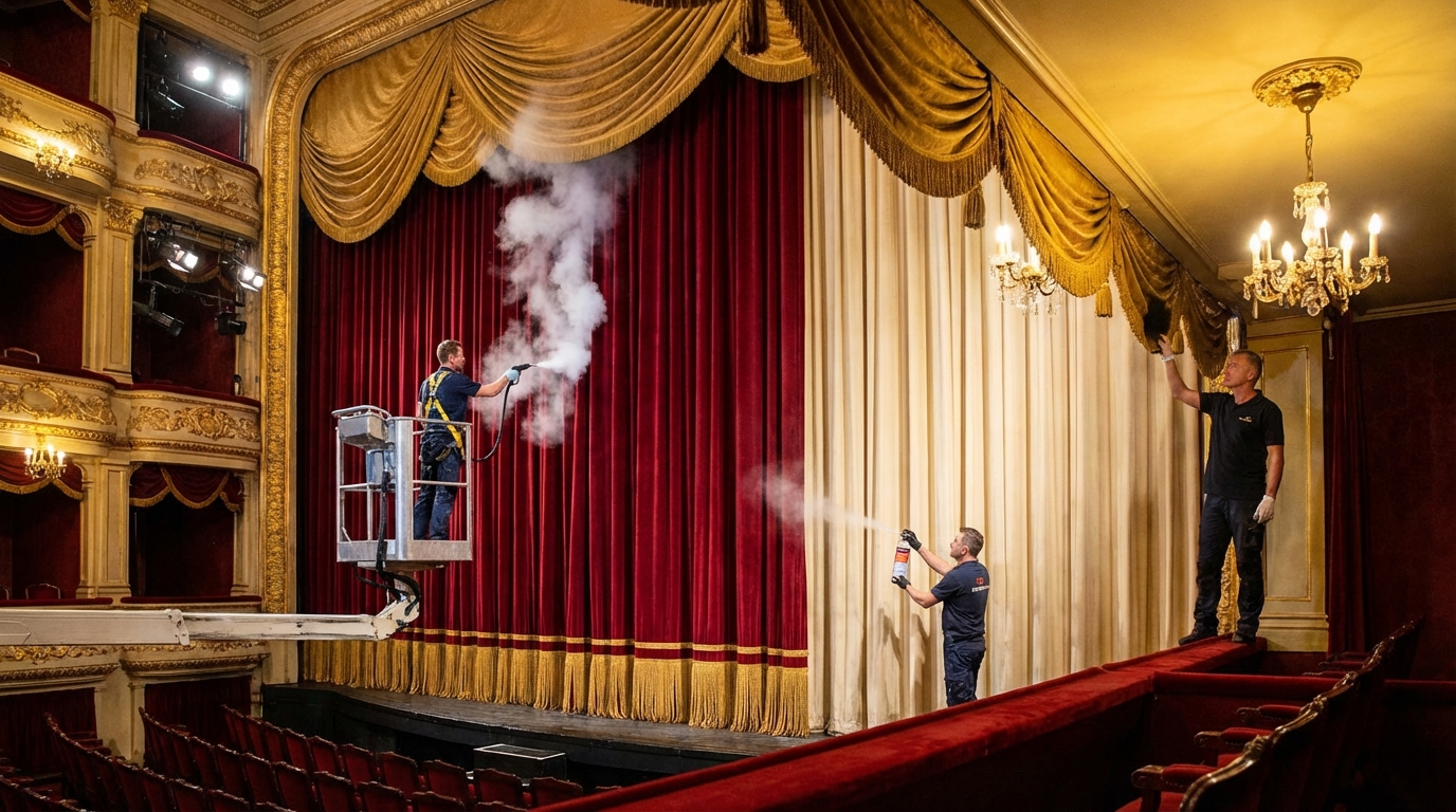 Read more about the article Maintaining Stage Curtains: Cleaning and Fire Retardant Treatment